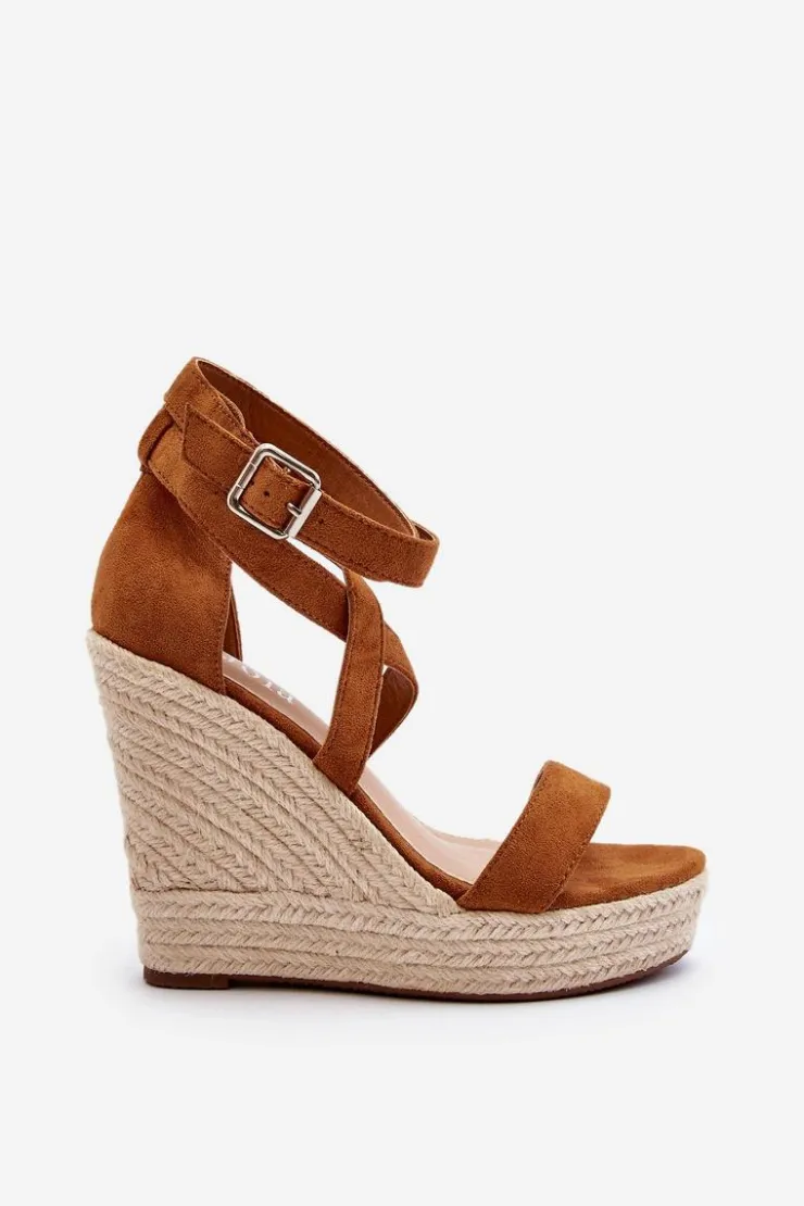 Best Boto Sandały Na Koturnie Z Plecionką Camel Salthe