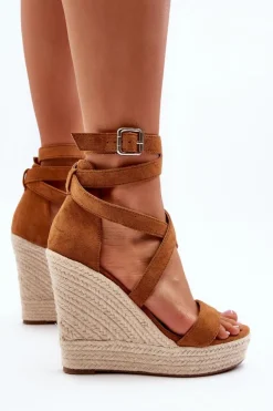 Best Boto Sandały Na Koturnie Z Plecionką Camel Salthe