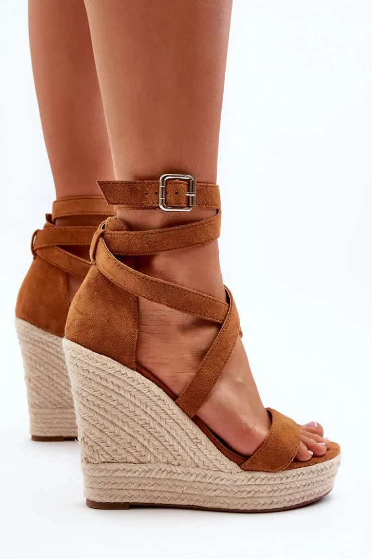 Best Boto Sandały Na Koturnie Z Plecionką Camel Salthe