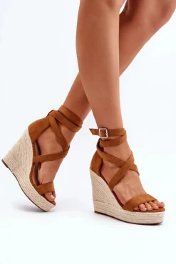 Best Boto Sandały Na Koturnie Z Plecionką Camel Salthe