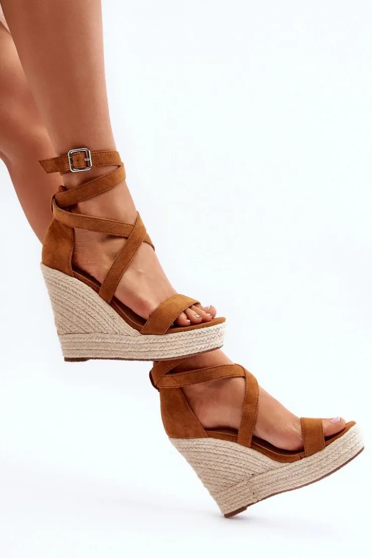 Best Boto Sandały Na Koturnie Z Plecionką Camel Salthe