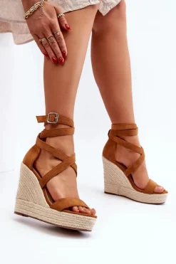 Best Boto Sandały Na Koturnie Z Plecionką Camel Salthe