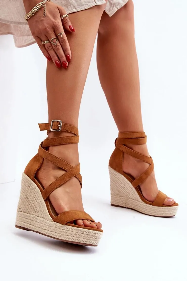 Best Boto Sandały Na Koturnie Z Plecionką Camel Salthe