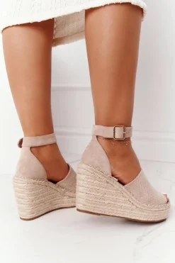Boto Sandały Na Koturnie*Sandały Na Koturnie Z Plecionką Beżowe Makenna