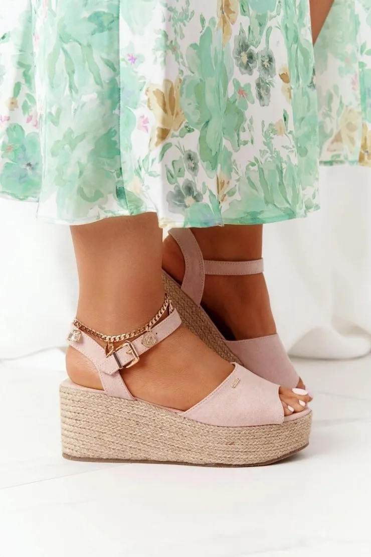 Big Star Shoes Sandały Big Star|Sandały Na Koturnie*Sandały Na Koturnie Z Plecionką Big Star FF274749 Nude