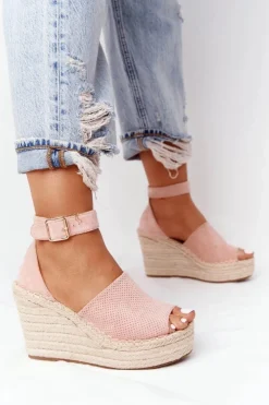 Boto Sandały Na Koturnie Z Plecionką Jasnoróżowe Makenna