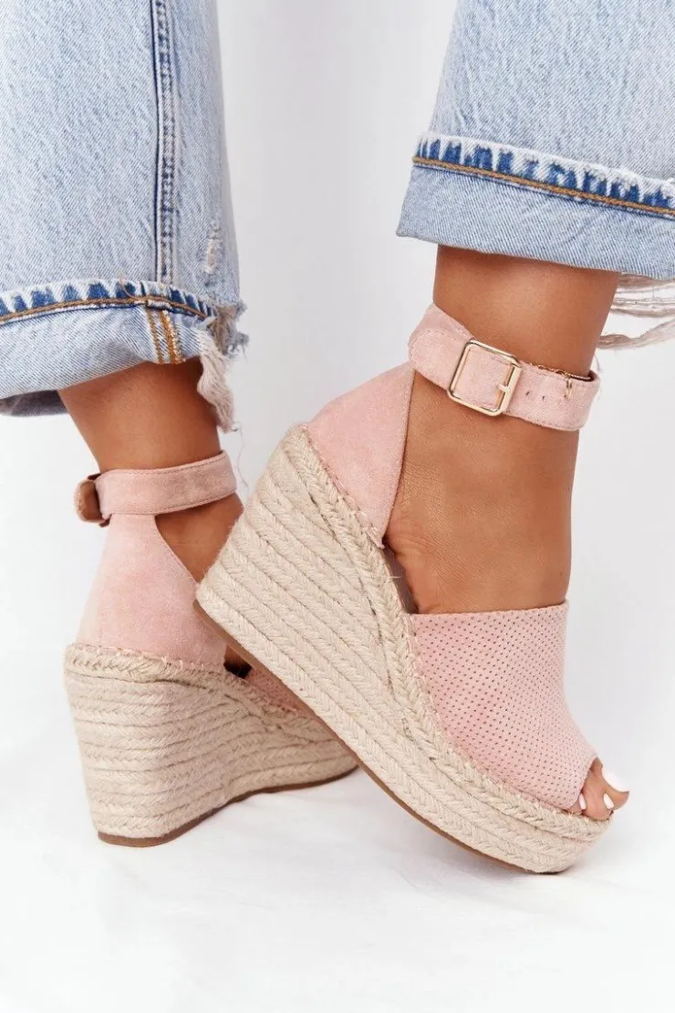 Boto Sandały Na Koturnie Z Plecionką Jasnoróżowe Makenna