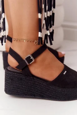 Damskie Big Star Shoes Sandały Na Koturnie Z Plecionką Big Star FF274750 Czarne