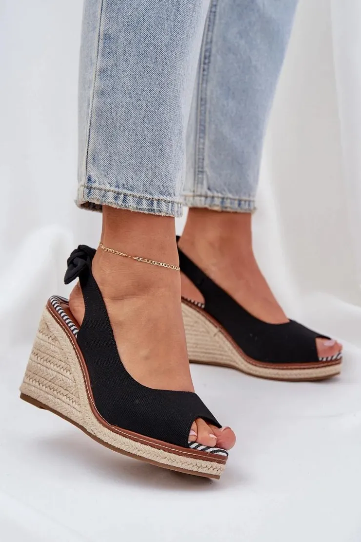 Boto Sandały Na Obcasie|Sandały Na Koturnie*Sandały Na Koturnie Z Plecionką Czarne Nanalis