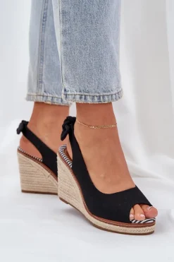Boto Sandały Na Obcasie|Sandały Na Koturnie*Sandały Na Koturnie Z Plecionką Czarne Nanalis