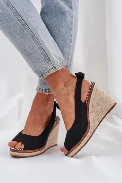 Boto Sandały Na Obcasie|Sandały Na Koturnie*Sandały Na Koturnie Z Plecionką Czarne Nanalis