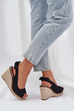 Boto Sandały Na Obcasie|Sandały Na Koturnie*Sandały Na Koturnie Z Plecionką Czarne Nanalis