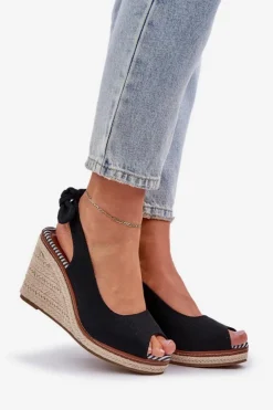 Boto Sandały Na Obcasie|Sandały Na Koturnie*Sandały Na Koturnie Z Plecionką Czarne Nanalis