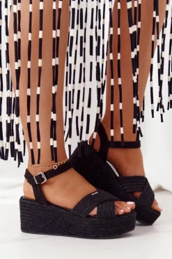 Big Star Shoes Sandały Big Star|Sandały Na Koturnie*Sandały Na Koturnie Z Plecionką Big Star FF274762 Czarne