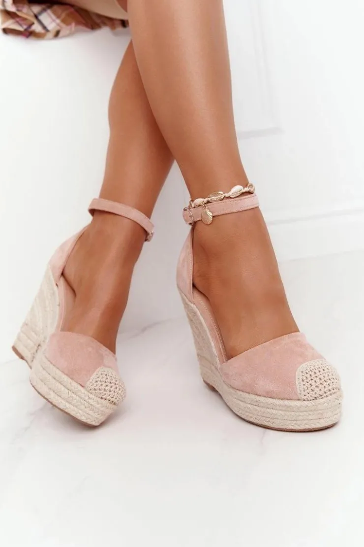 Sale Boto Sandały Na Koturnie Z Plecionką Jasnoróżowe Avocado