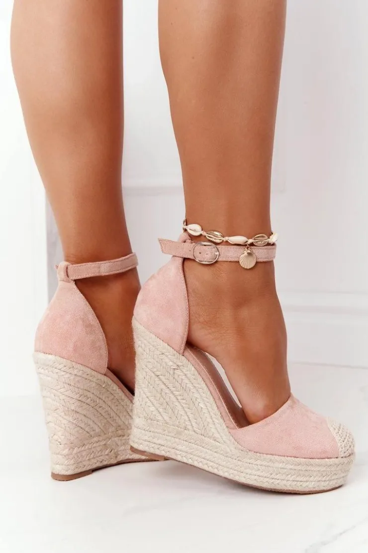 Sale Boto Sandały Na Koturnie Z Plecionką Jasnoróżowe Avocado