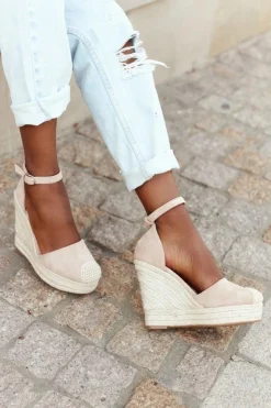 Boto Sandały Na Koturnie*Sandały Na Koturnie Z Plecionką Beżowe Avocado