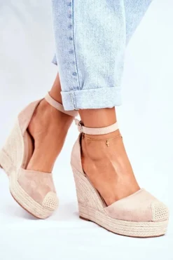 Boto Sandały Na Koturnie*Sandały Na Koturnie Z Plecionką Beżowe Avocado