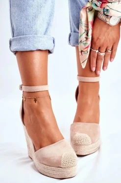 Boto Sandały Na Koturnie*Sandały Na Koturnie Z Plecionką Beżowe Avocado