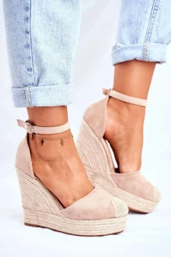 Boto Sandały Na Koturnie*Sandały Na Koturnie Z Plecionką Beżowe Avocado