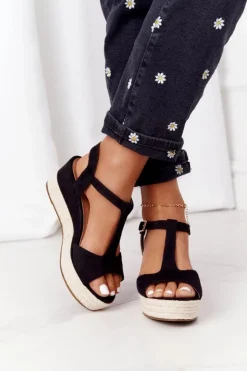 Boto Sandały Na Koturnie*Sandały Na Koturnie Z Plecionką Czarne Graciosa