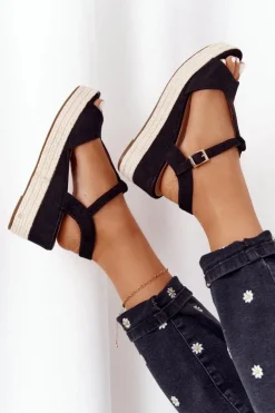 Boto Sandały Na Koturnie*Sandały Na Koturnie Z Plecionką Czarne Graciosa