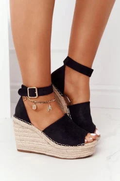 Boto Sandały Na Koturnie*Sandały Na Koturnie Z Plecionką Czarne Makenna