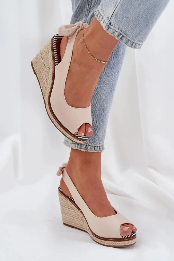 Sale Boto Sandały Na Koturnie Z Plecionką Beżowe Nanalis