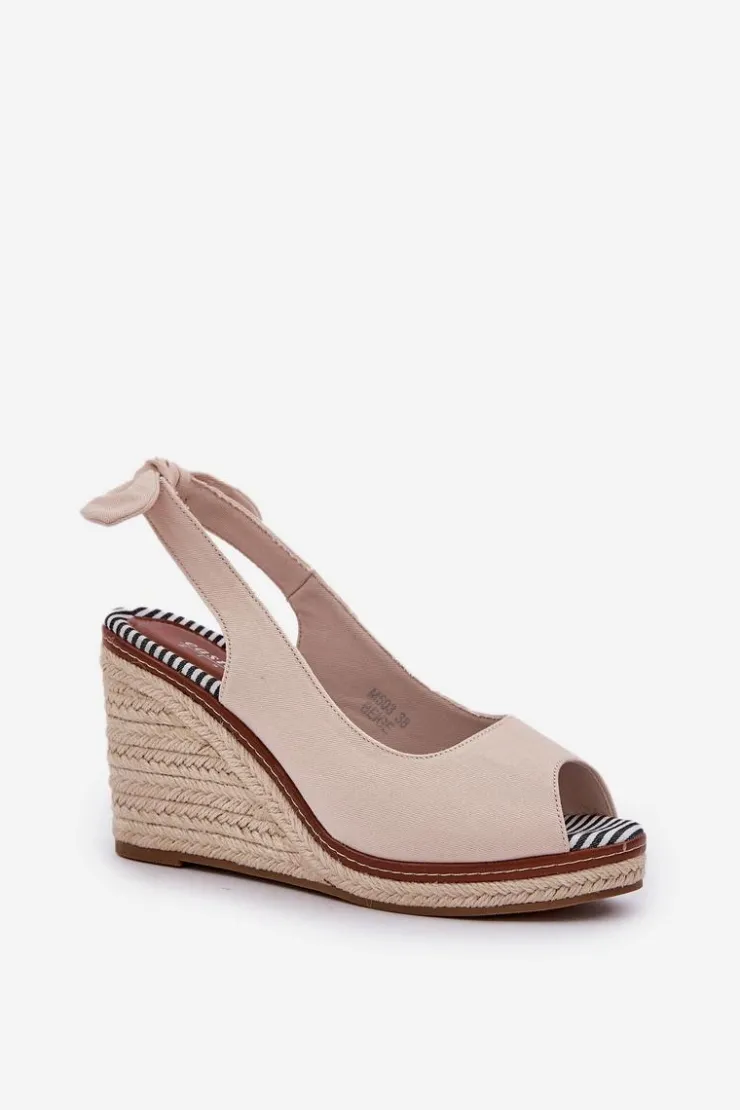 Sale Boto Sandały Na Koturnie Z Plecionką Beżowe Nanalis