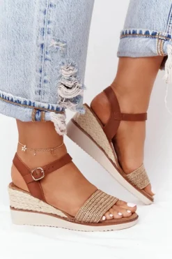 Evento Sandały Na Koturnie*Sandały Na Koturnie Z Plecionką Beżowe Tenerife