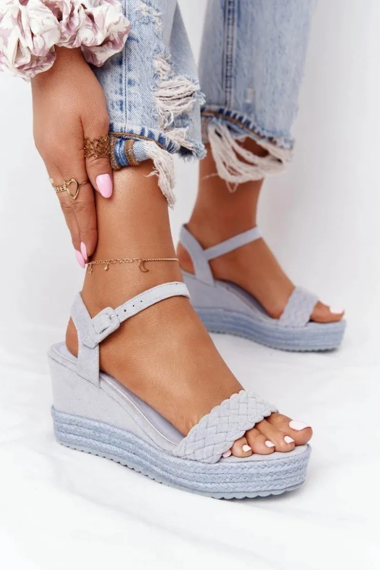 Best Boto Sandały Na Koturnie Z Plecionką Błękitne Baleary