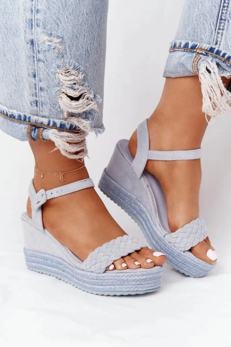 Best Boto Sandały Na Koturnie Z Plecionką Błękitne Baleary