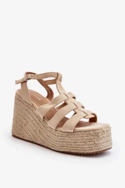 Boto Sandały Na Koturnie*Sandały Na Koturnie Z Plecionką Beżowe Gnosis