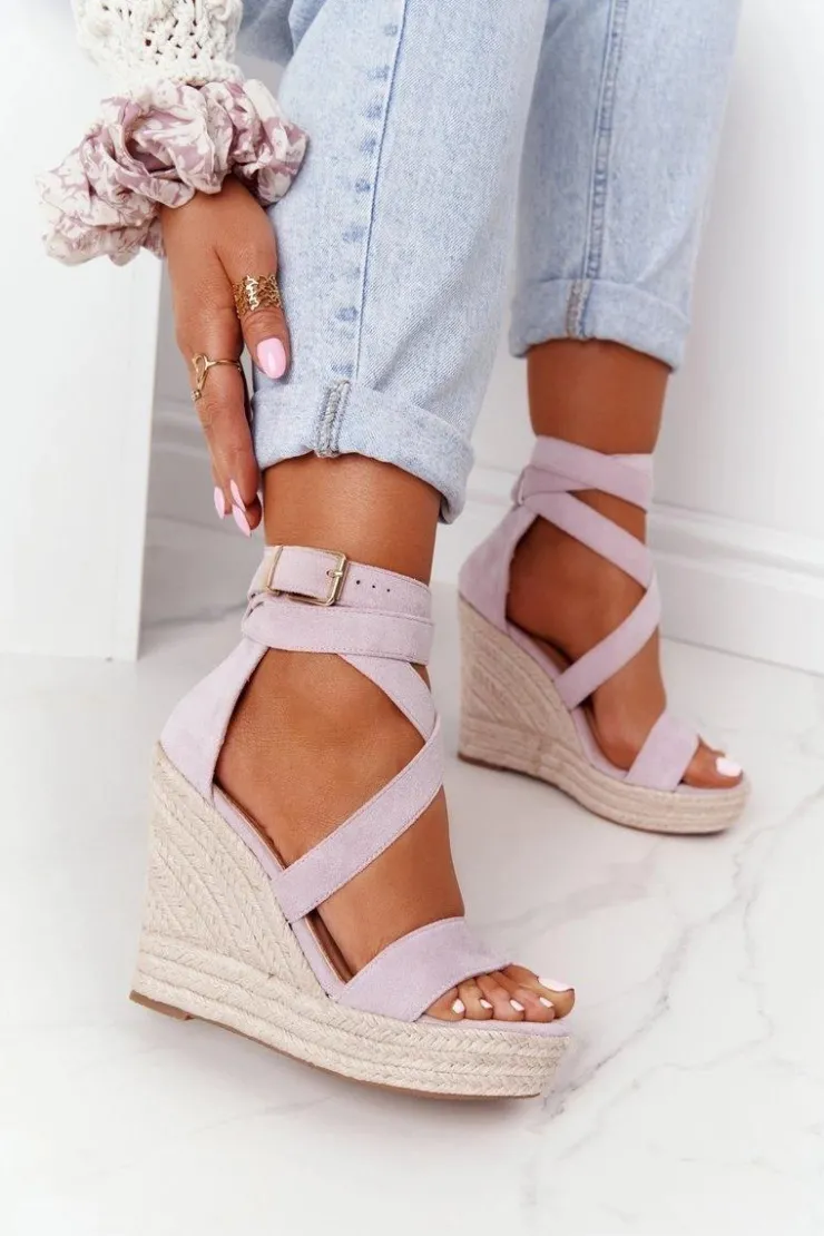 Boto Sandały Na Koturnie*Sandały Na Koturnie Z Plecionką Fioletowe Lanzarote