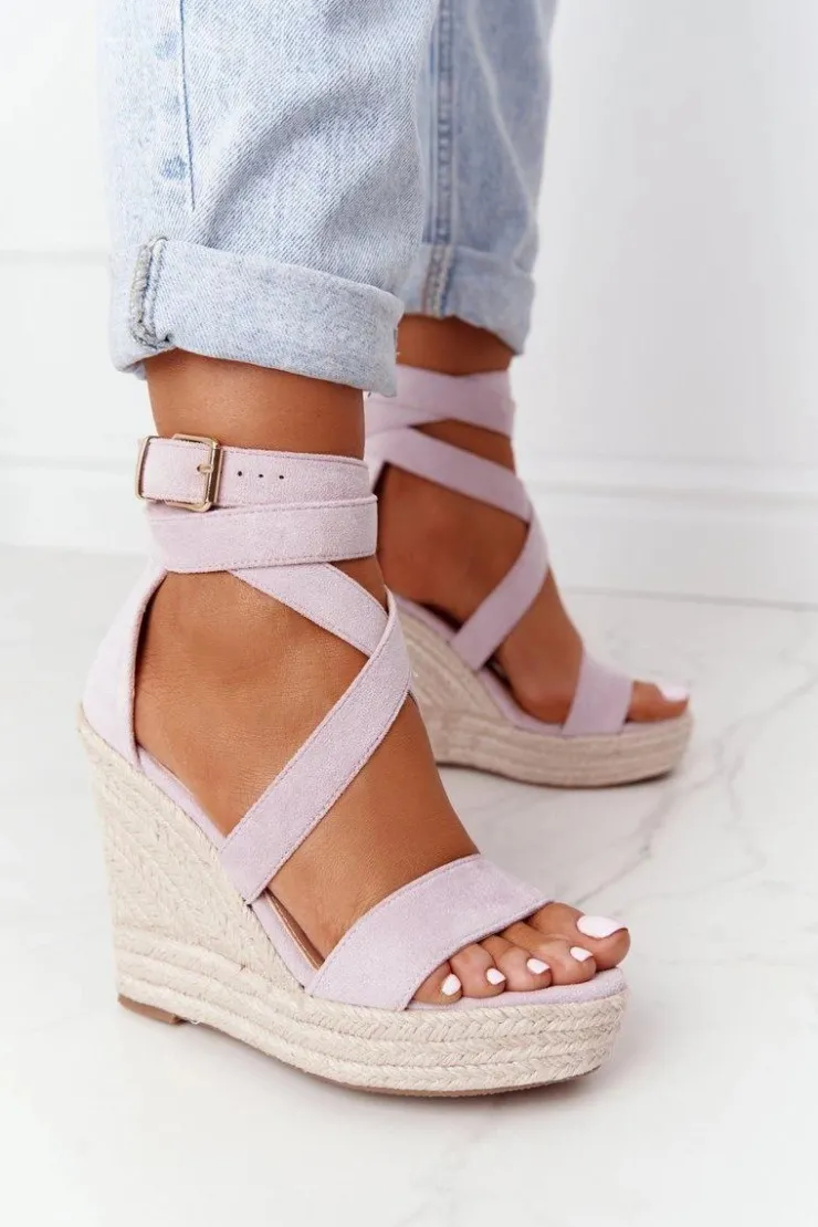 Boto Sandały Na Koturnie*Sandały Na Koturnie Z Plecionką Fioletowe Lanzarote