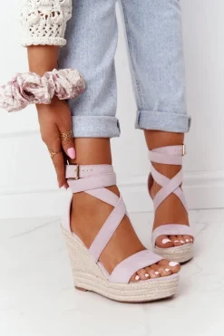 Boto Sandały Na Koturnie*Sandały Na Koturnie Z Plecionką Fioletowe Lanzarote