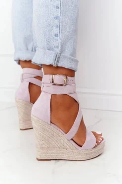 Boto Sandały Na Koturnie*Sandały Na Koturnie Z Plecionką Fioletowe Lanzarote