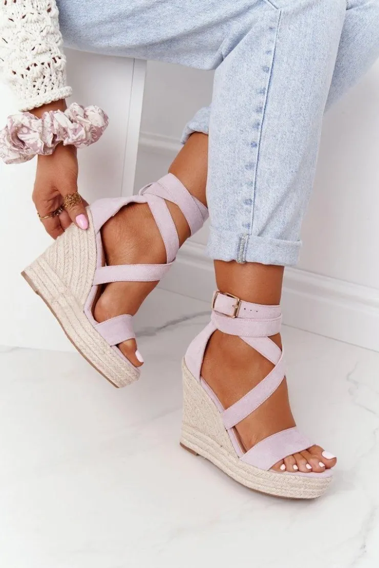 Boto Sandały Na Koturnie*Sandały Na Koturnie Z Plecionką Fioletowe Lanzarote