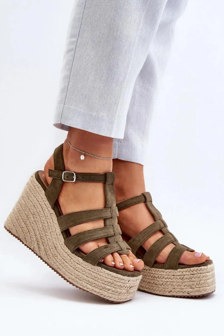 Best Boto Sandały Na Koturnie Z Plecionką Zielone Gnosis