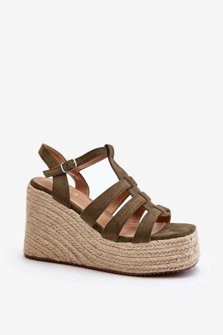 Best Boto Sandały Na Koturnie Z Plecionką Zielone Gnosis