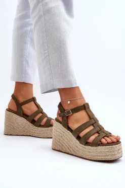 Best Boto Sandały Na Koturnie Z Plecionką Zielone Gnosis