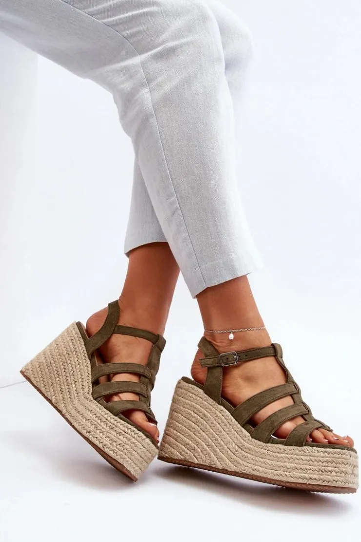 Best Boto Sandały Na Koturnie Z Plecionką Zielone Gnosis