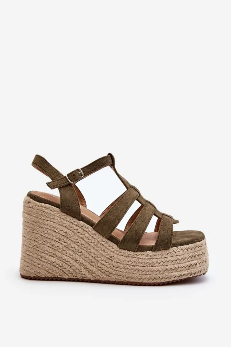 Best Boto Sandały Na Koturnie Z Plecionką Zielone Gnosis