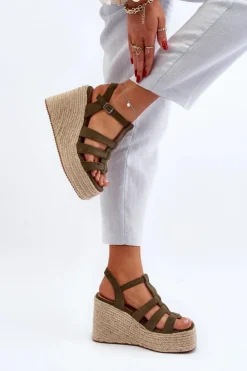 Best Boto Sandały Na Koturnie Z Plecionką Zielone Gnosis