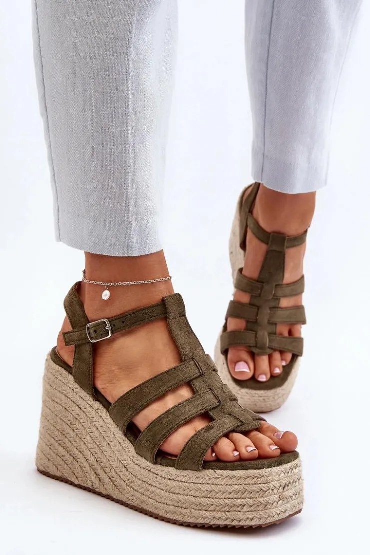 Best Boto Sandały Na Koturnie Z Plecionką Zielone Gnosis