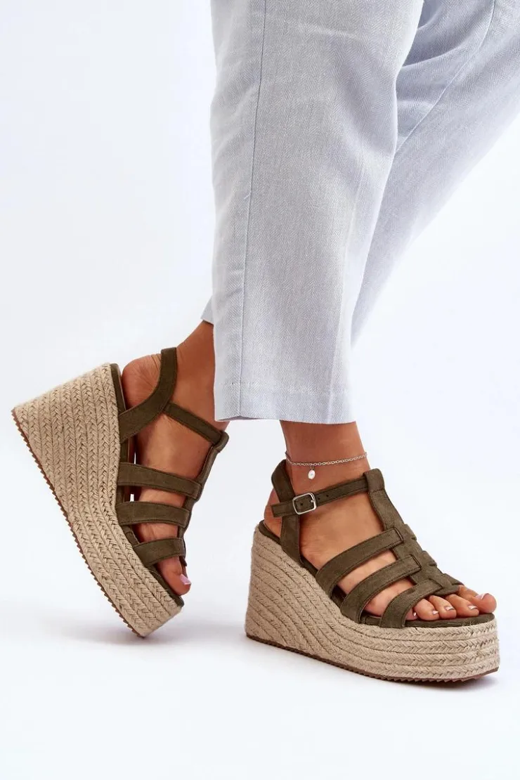 Best Boto Sandały Na Koturnie Z Plecionką Zielone Gnosis