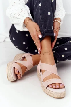 Damskie Big Star Shoes Sandały Na Koturnie Ze Ściągaczem Big Star HH274413 Różowe