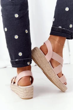 Damskie Big Star Shoes Sandały Na Koturnie Ze Ściągaczem Big Star HH274413 Różowe