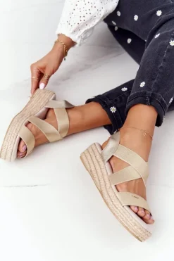 Hot Big Star Shoes Sandały Na Koturnie Ze Ściągaczem Big Star HH274414 Złote