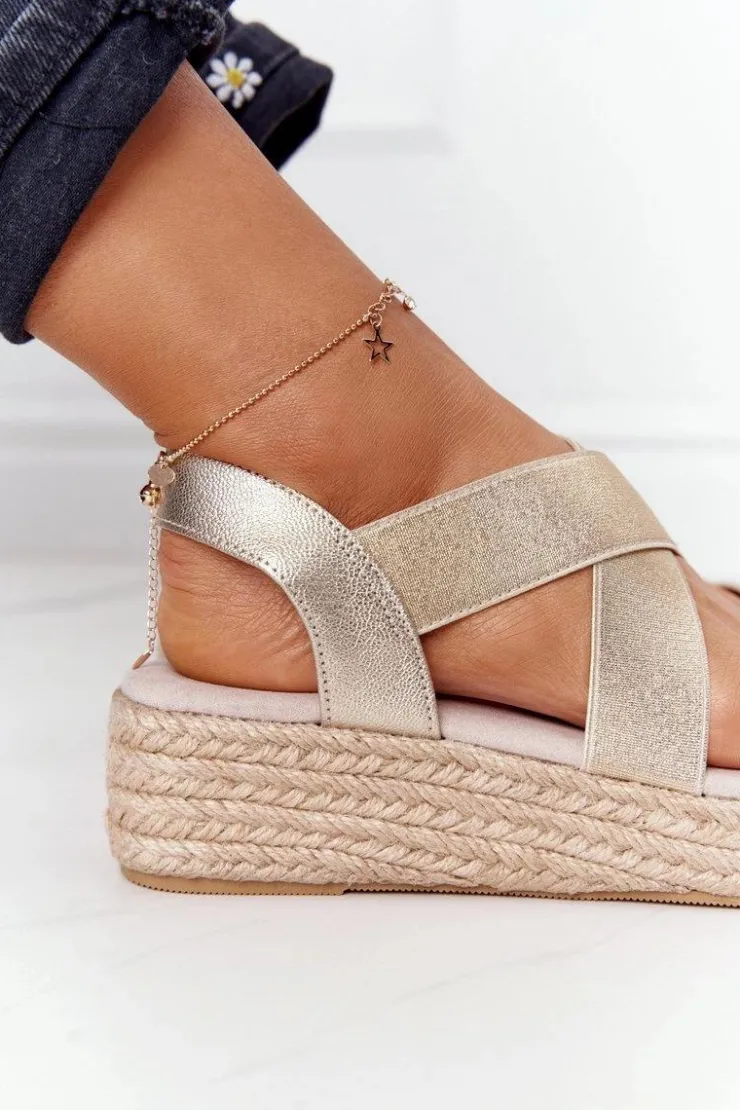 Hot Big Star Shoes Sandały Na Koturnie Ze Ściągaczem Big Star HH274414 Złote